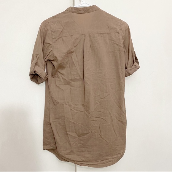 HOT BESO textured bib gathered roll tab sleeve lightweight woven rayon S - Picture 4 of 6